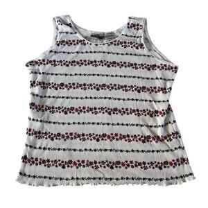 NWT Vtg Y2K 2000s White Floral Stripe Cami Tank Sz L Cottagecore